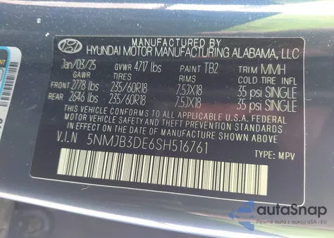 2025 Hyundai Tucson Sel from USA, damaged, VIN 5NMJB3DE6SH516761